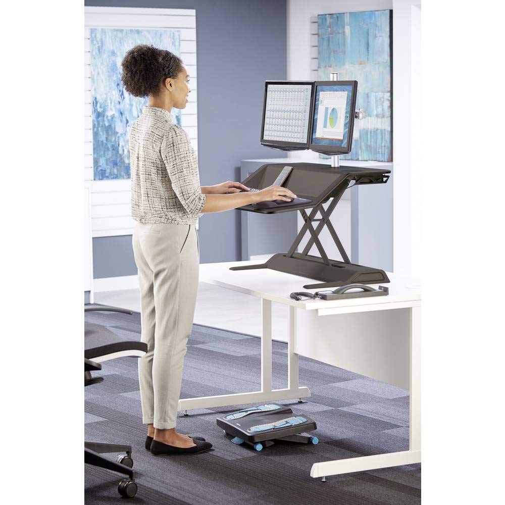 Fellowes Sitz-Steh Desktop Aufsatz Lotus - REGT zu mehr Bewegung bei der Schreibtischarbeit an, mit 22 Höheneinstellungen und Kabelmanagement, ergonomisch, schwarz, 1 Stück