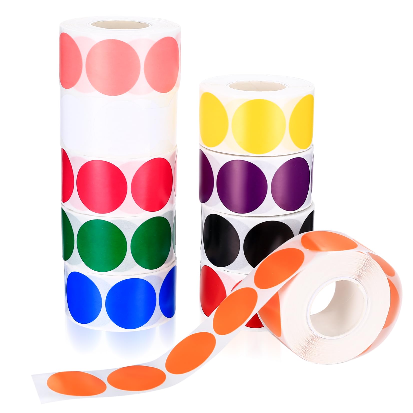 Lot de 4 rouleaux de pastilles autocollantes colorées Rouge, vert, bleu, jaune Pois colorés Imperméables et amovibles Plaque de cuivre - 500 autocollants par rouleau