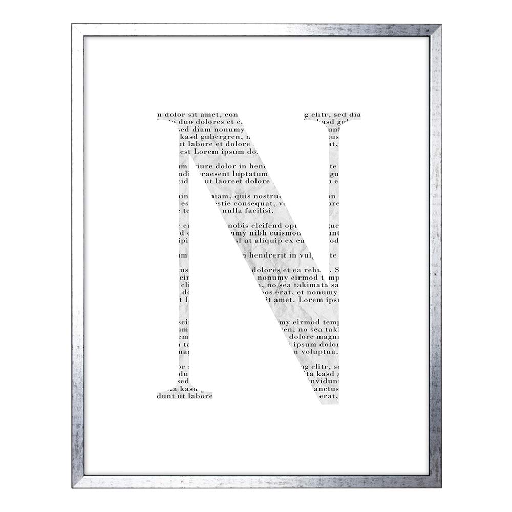 Bildershop-24 Stampa Artistica con Immagine di Giornale Bianco e Nero, Cornice Neo in Nero Argento Antico con poster da parete, Lettera N, 40 x 50 cm