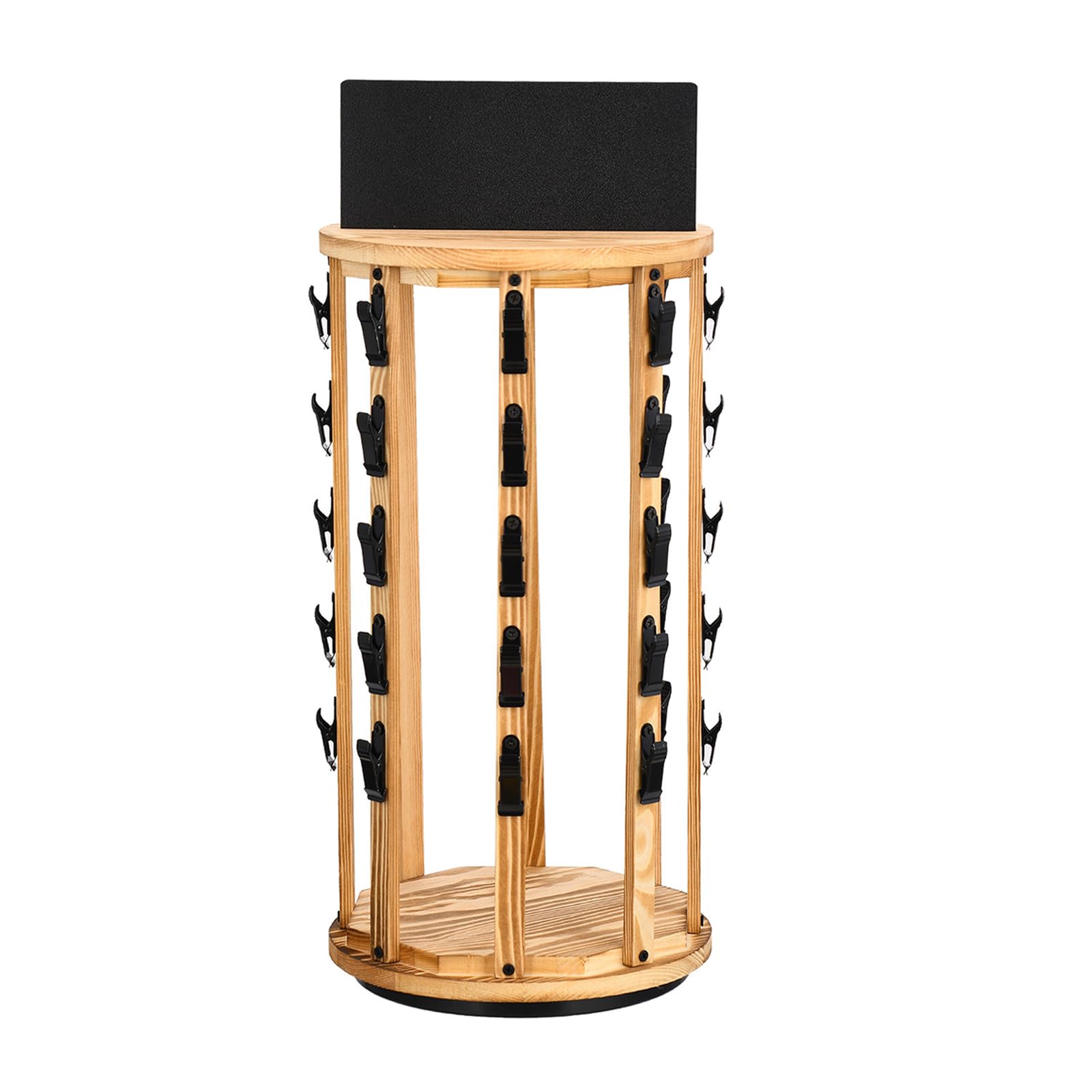 OSNIYAW Multi Compartment Rotating Display Rack with Sturdy Metal Frame and Wooden Base Compact