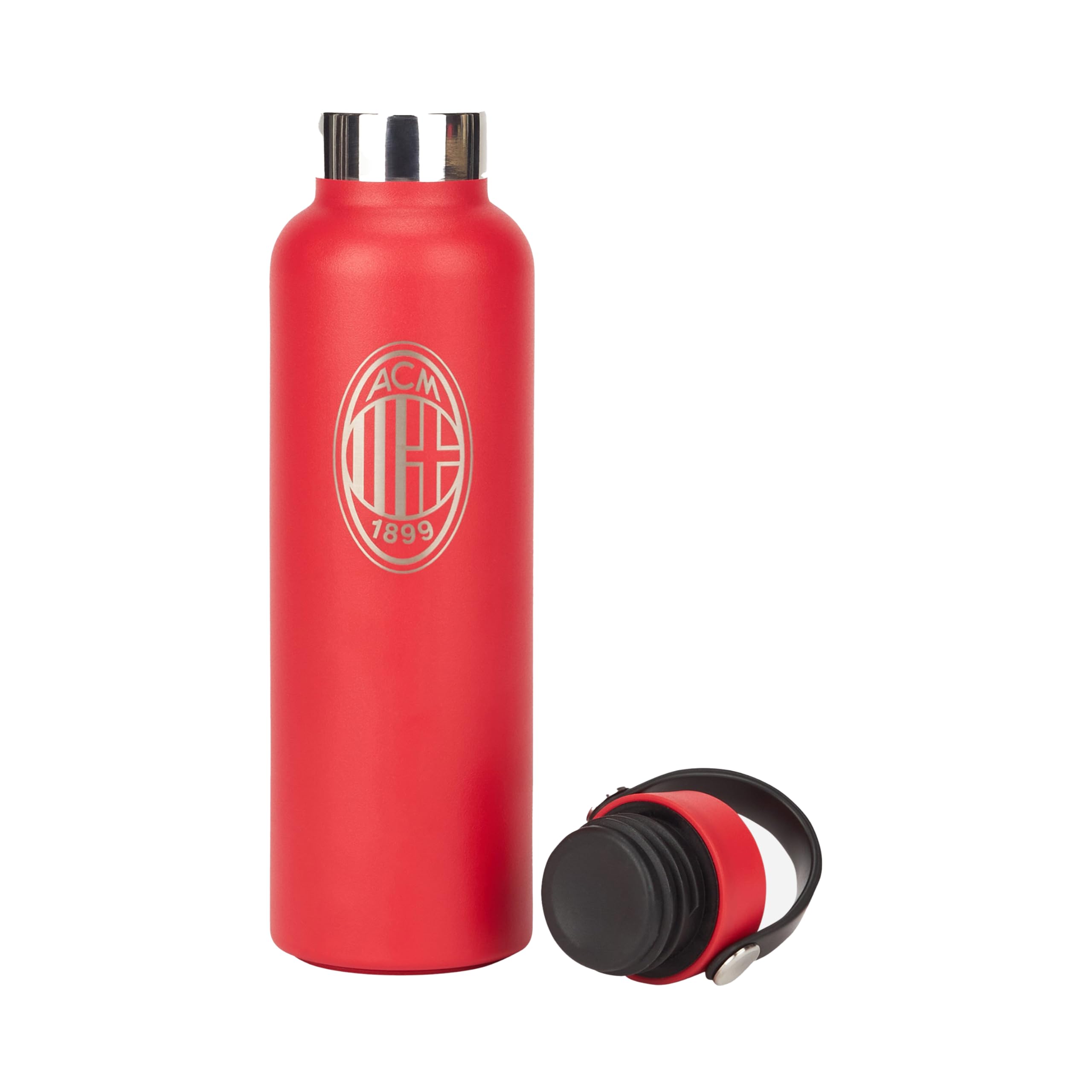 AC Milan - Borraccia Termica Doppia Parete in Acciaio Inox 0,6L, Bottiglia Acqua Calda Fredda, Rossa, Prodotto Ufficiale