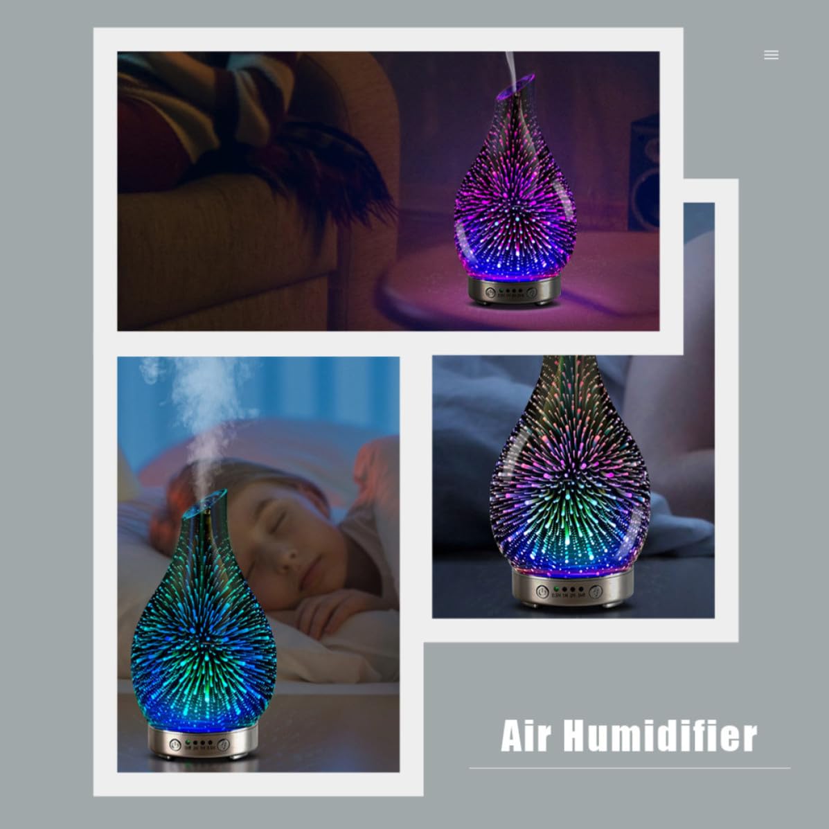 Diffuseur D'arômes Électrique en Verre 3D Biseauté Pourpre | Abs Protection Manque D'eau et Arrêt et Pp Technologie Bruit Capacité Inférieure à 1 L