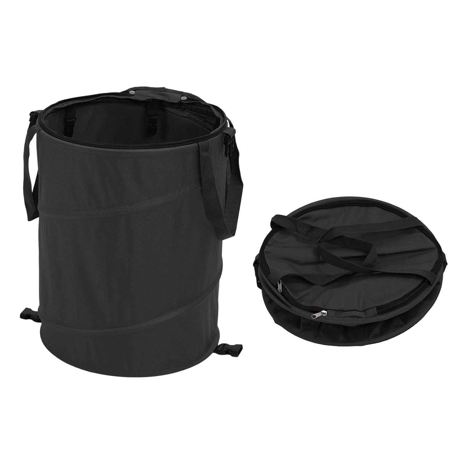10 Gallon Camping Trash Can, Collapsible Pop-Up Outdoor Leaf Can Automotive Waterproof Portable Bag with Lid for Yard Car Gardening Parties (Black)