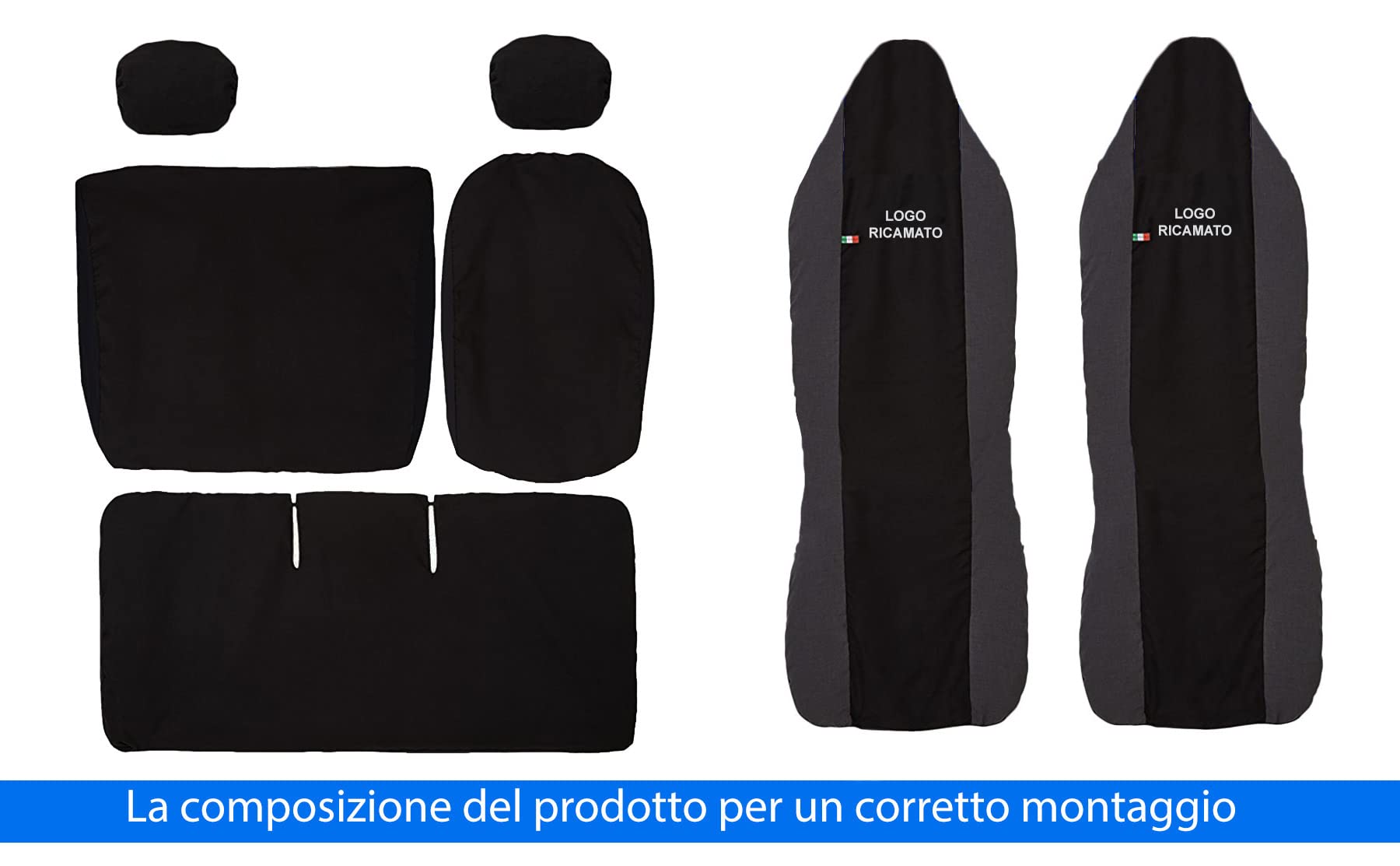 Lupex Shop Coprisedili auto compatibili con Up, Nero/Grigio scuro, Made in Italy, tessuto poliestere, set sedili completi anteriori e posteriori