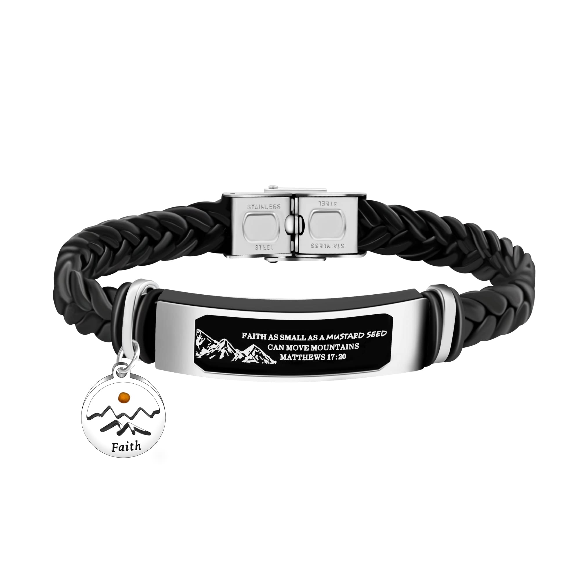 Uloveido Leather Wristbands Bracelet Faith Small AS A Mustard Seed Can Move Mountains Matthew 17:20
