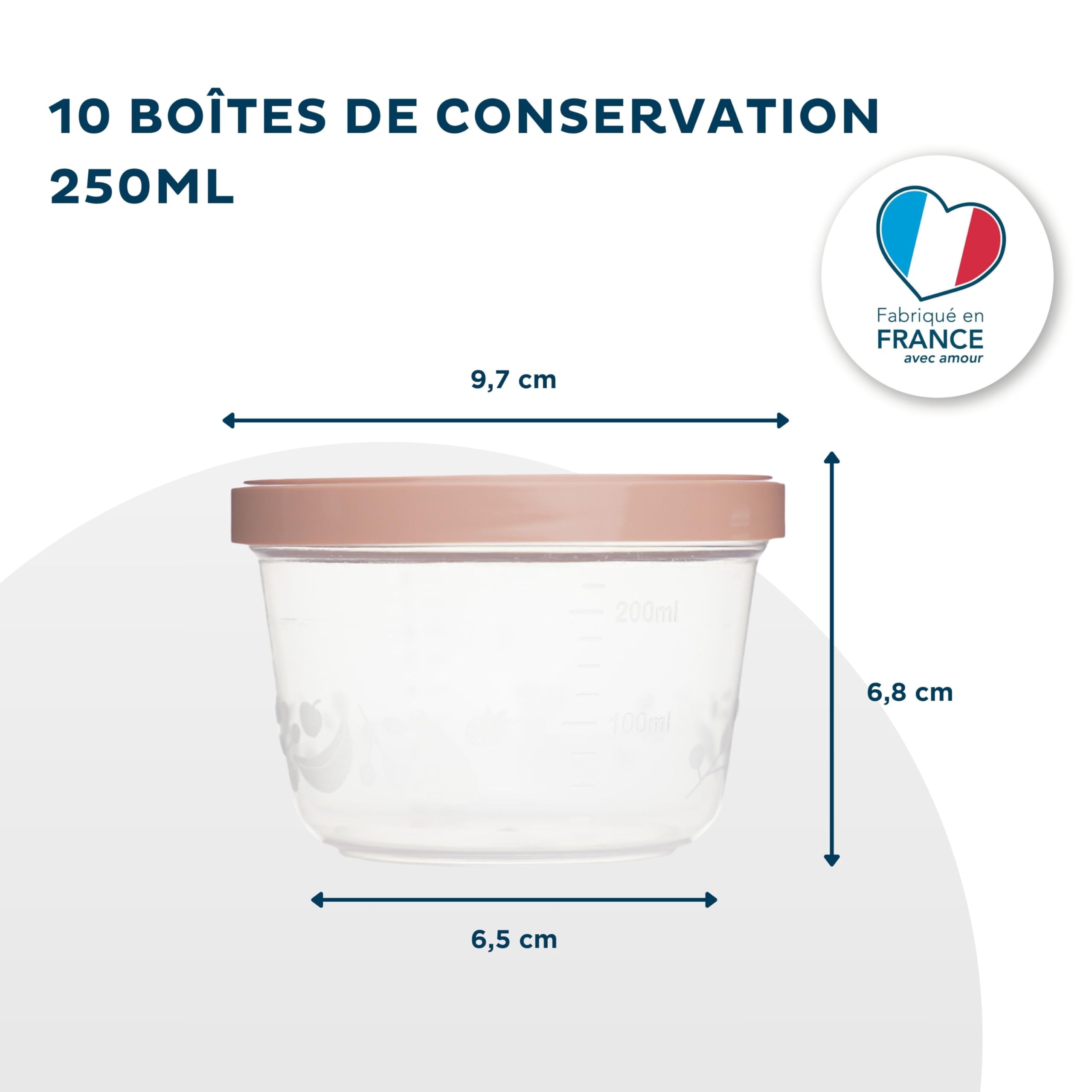 THERMOBABY Lot de 10 boîtes de conservation 250ml pour Bébé - Compatibles Micro-ondes, congélateur, lave-vaisselle - Empilables - assortiment de couleurs aléatoire - Fabriquées en France
