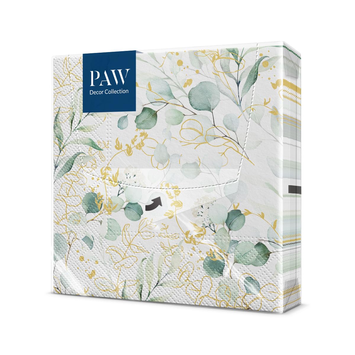 PAW - Servilletas Papel 3 Capas (33 x 33 cm) I 20 Unidades I Perfecto para Cumpleaños, Fiestas, Bodas, Comuniones y Celebraciones I Decoración de Mesa Elegantes I Eucalipto Dorado - 1