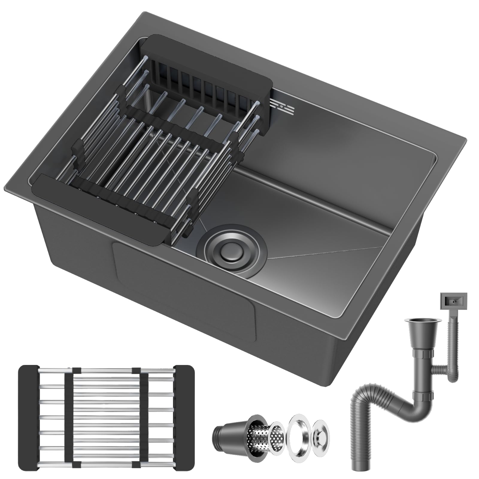 VELPAX Stainless Steel Kitchen Sink,50 x 43cm,Inset Kitchens Sink,with Waste Kit,Drain Pipe,Pull-Out Drainer Basket,Suitable for Bathroom,Caravan Travelling — image 1