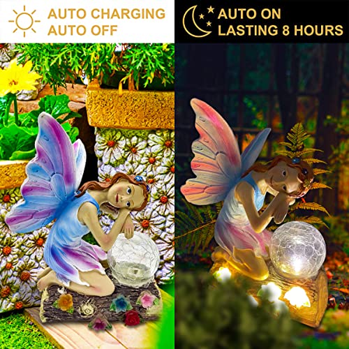 Perfectop Solar Angel Garden Statue Outdoor Decor, Resin Fairy Angel Elf Girl Figurine With Solar Lights, Garden Art For Patio Lawn Yard Porch Wedding Home Decoration, Gift For Halloween Christmas #TOP3