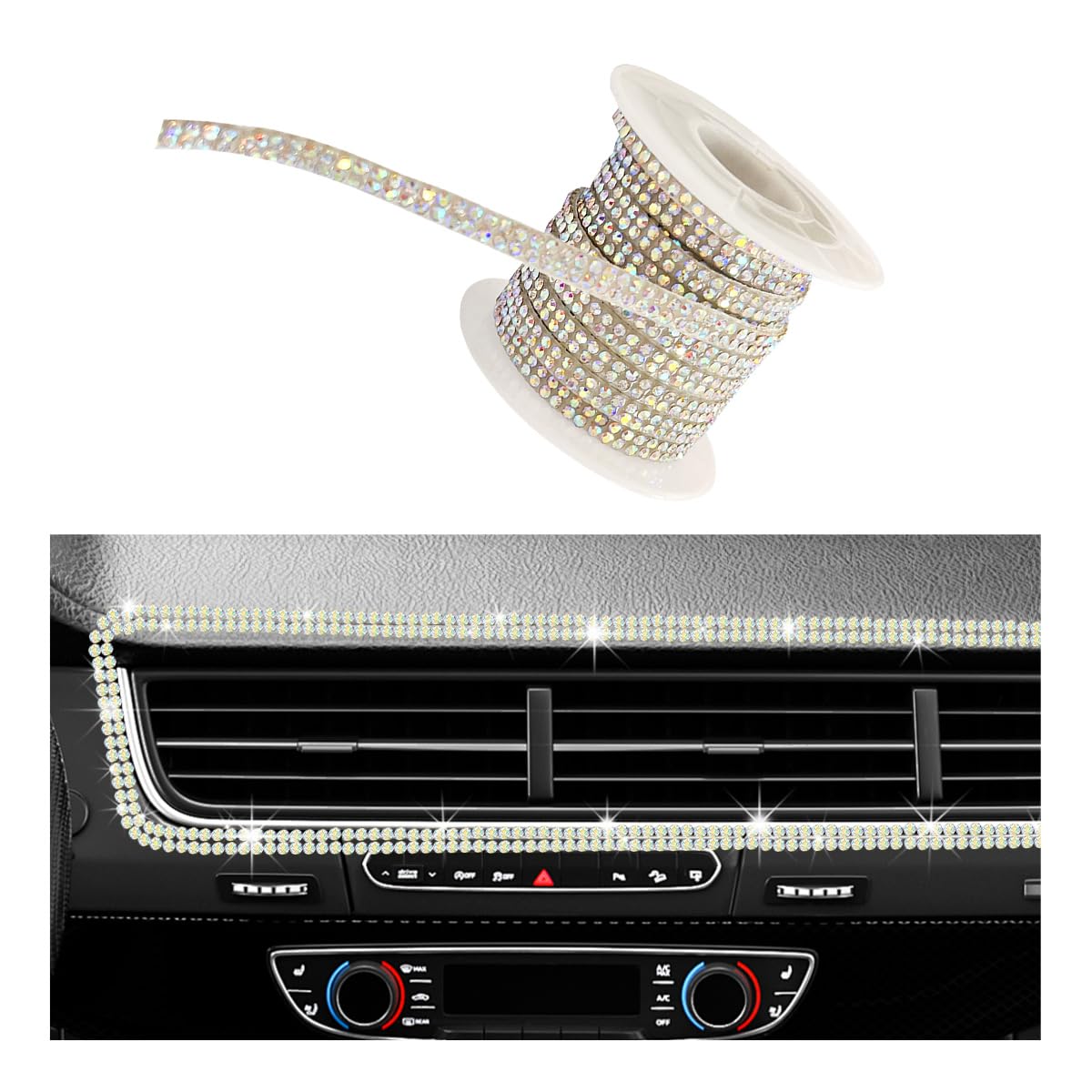 Bling Car Trim Self Adhesive, 16.4 Ft Glitter Crystal Rhinestone Decals Sticker Strips, Sparkly Auto Dashboard Decor Line Molding Sticker, Interior Exterior Car Accessories (Colorful, 5mm)