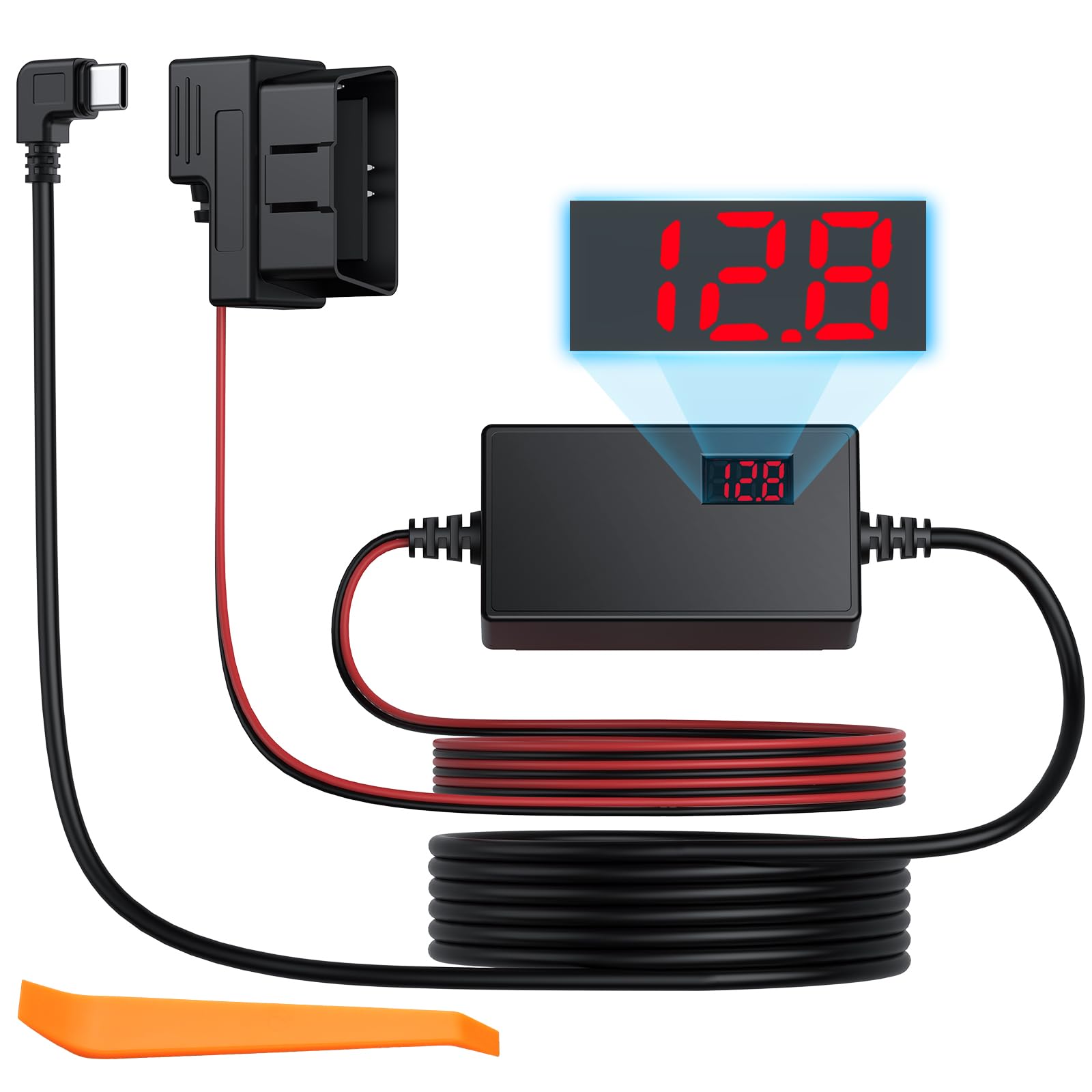Câble USB-C OBD Pour Caméra De Voiture - Alimentation 24h/24, Protection Basse Tension, Affichage Voltage 12-24V