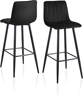 TUKAILAi Black Velvet Bar Stools Set of 2 with Covered Backrest and Metal Footrest and Base for Breakfast Bar High Kitchen and Home Black Pub Stool