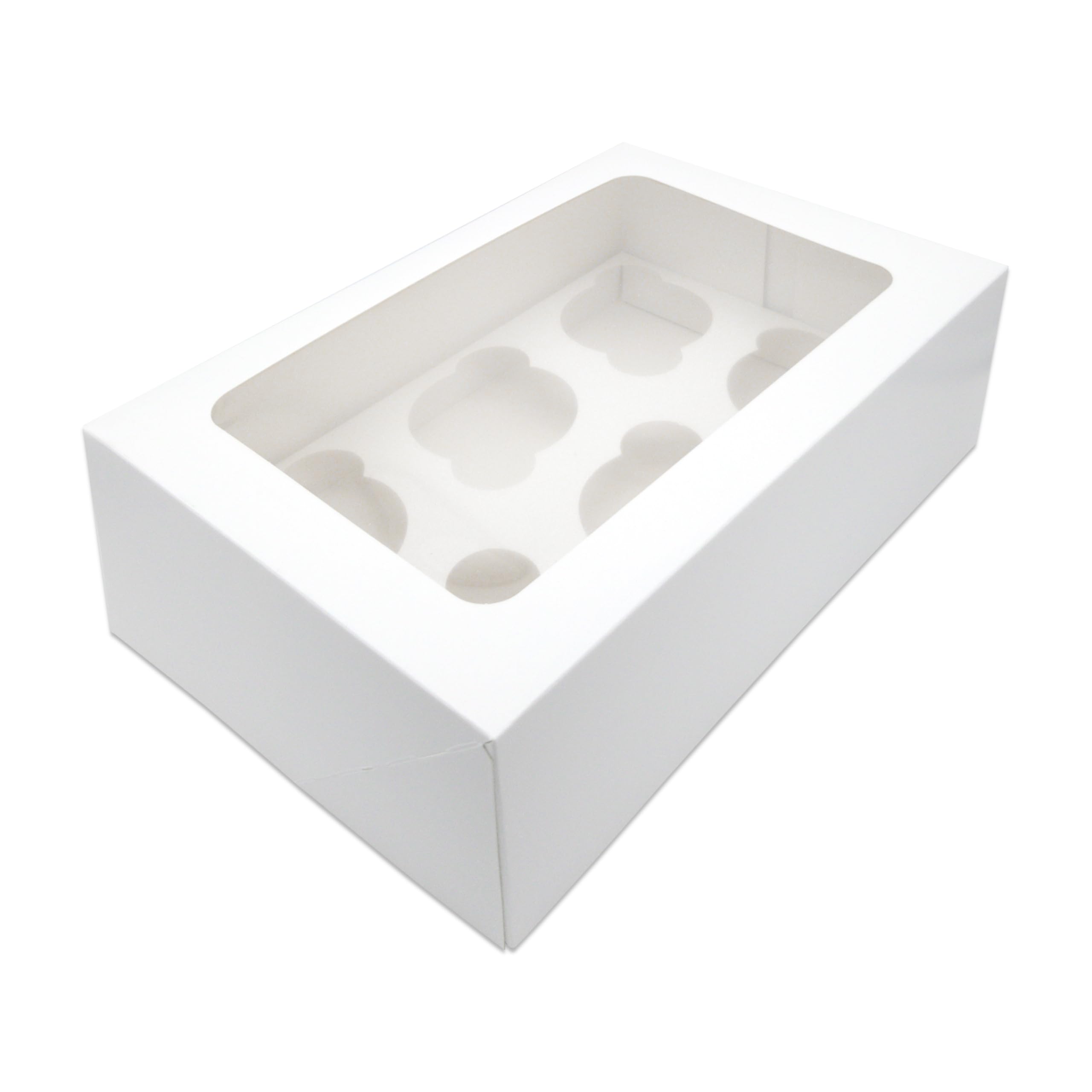 R&J 4 Pack - 6 Hole Cupcake Boxes, White Bakery Boxes with Clear Window, Ideal for Parties and Events