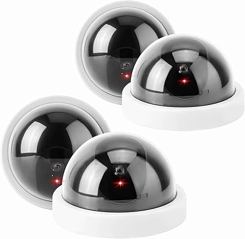 Paquete de 4 cámaras falsas para el hogar, cámara de seguridad falsa con luz LED intermitente, cámara de cúpula CCTV, cámaras de seguridad, cámara