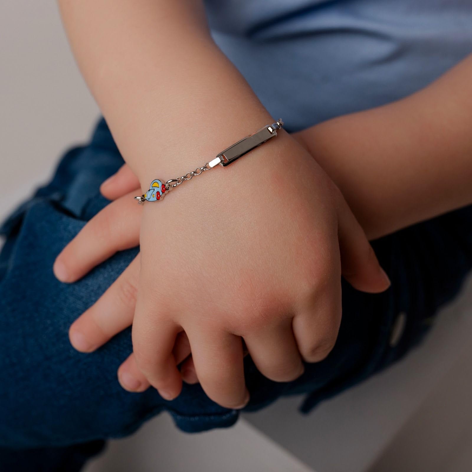 Sakrami Bracelet en argent 925 avec émail pour voiture de bébé Collection enfants + boîte cadeau personnalisée - Bracelet de naissance, de communion ou de baptême