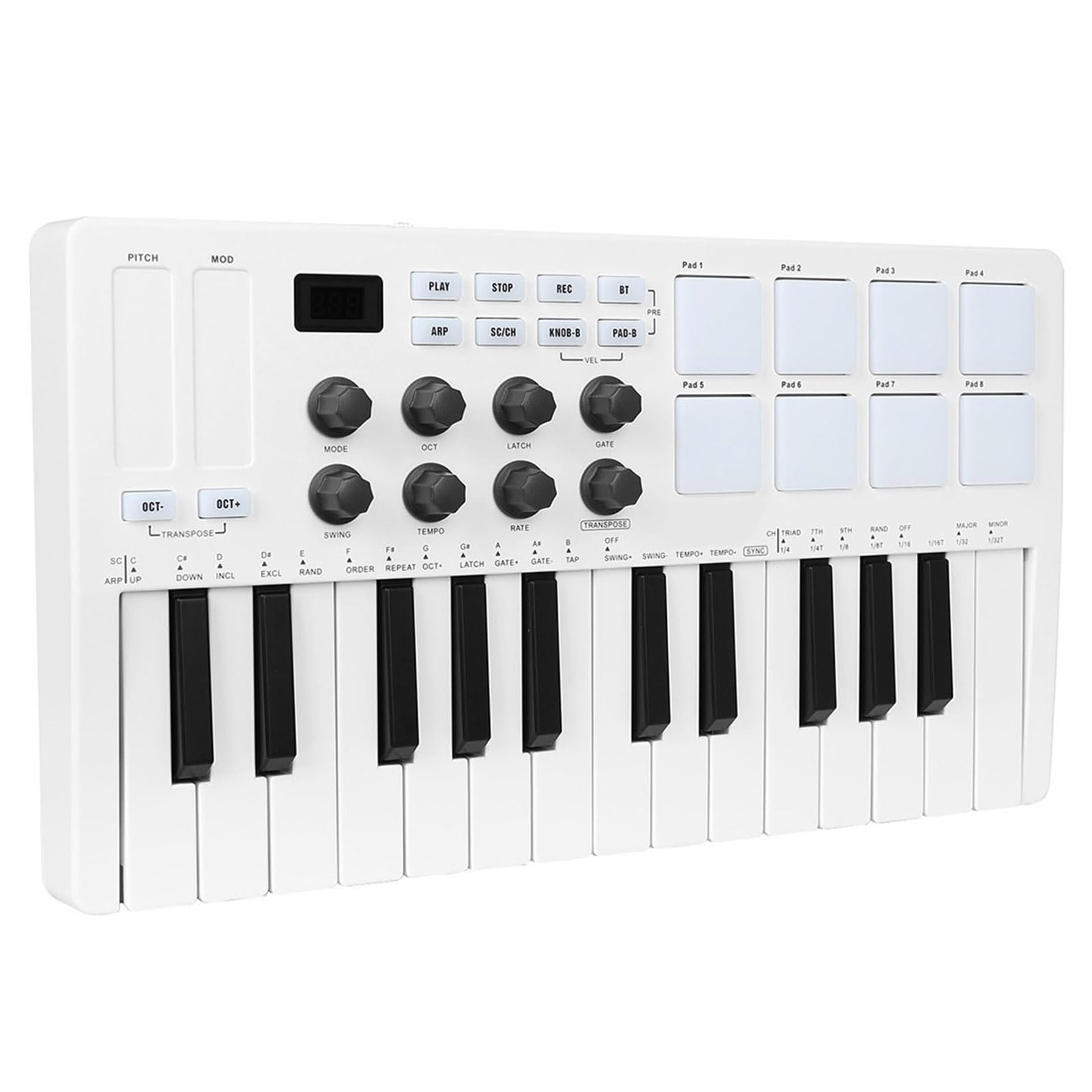 Teclado portátil de 25 teclas con teclas dinámicas y Plug and Play para estudio/viajes, producción de música, teclado USB