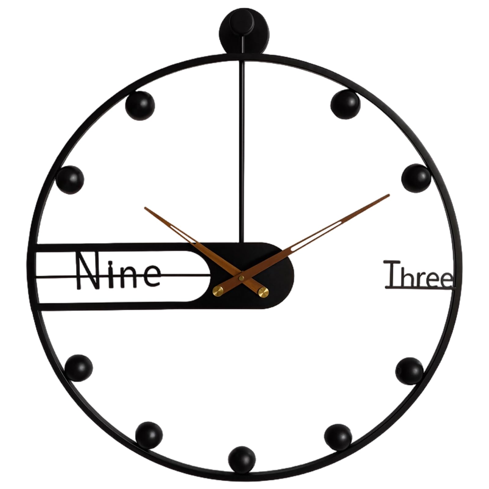 Grande horloge murale 60cm en bois de noyer et métal quartz