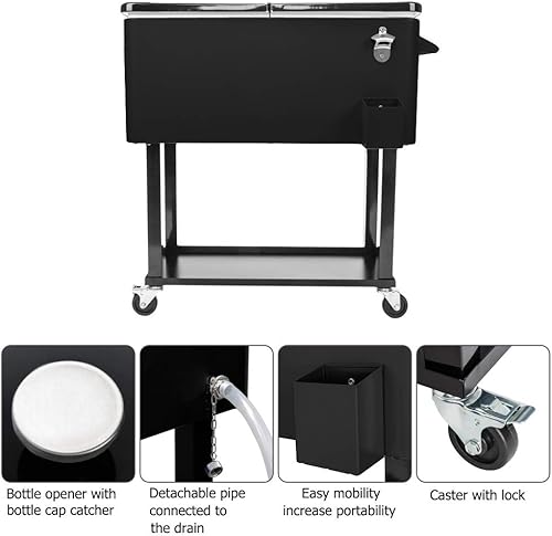 Miniatura 3 de Enfriador de bebidas con ruedas de 80 cuartos de galón, carrito portátil de bar para fiestas de patio, con estante y abridor de botellas