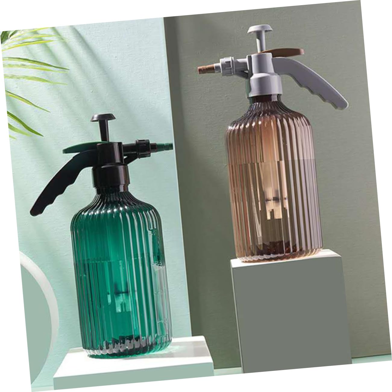 Abaodam 2 Pièces Pulvérisateur Plante Capacité Bouteille Arrosage Pression Continue Portable Vert et Marron