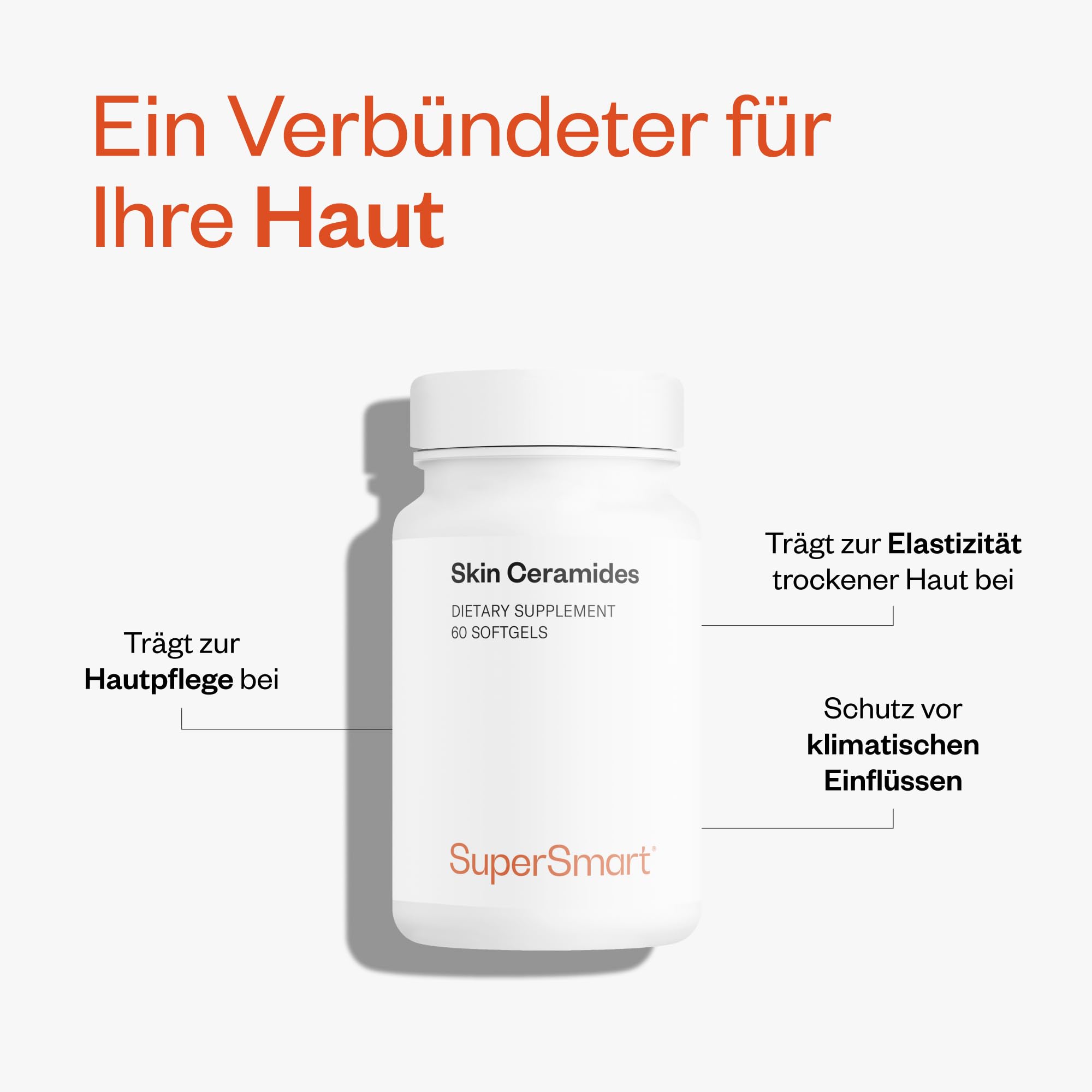 Skin Ceramides - Lipowheat™ - Hilft den allgemeinen Hautzustand zu verbessern (Glanz, Feuchtigkeit, Elastizität, Falten) - Enthält Zink, das die Gesundheit der Haut optimiert - Glutenfrei - Supersmart