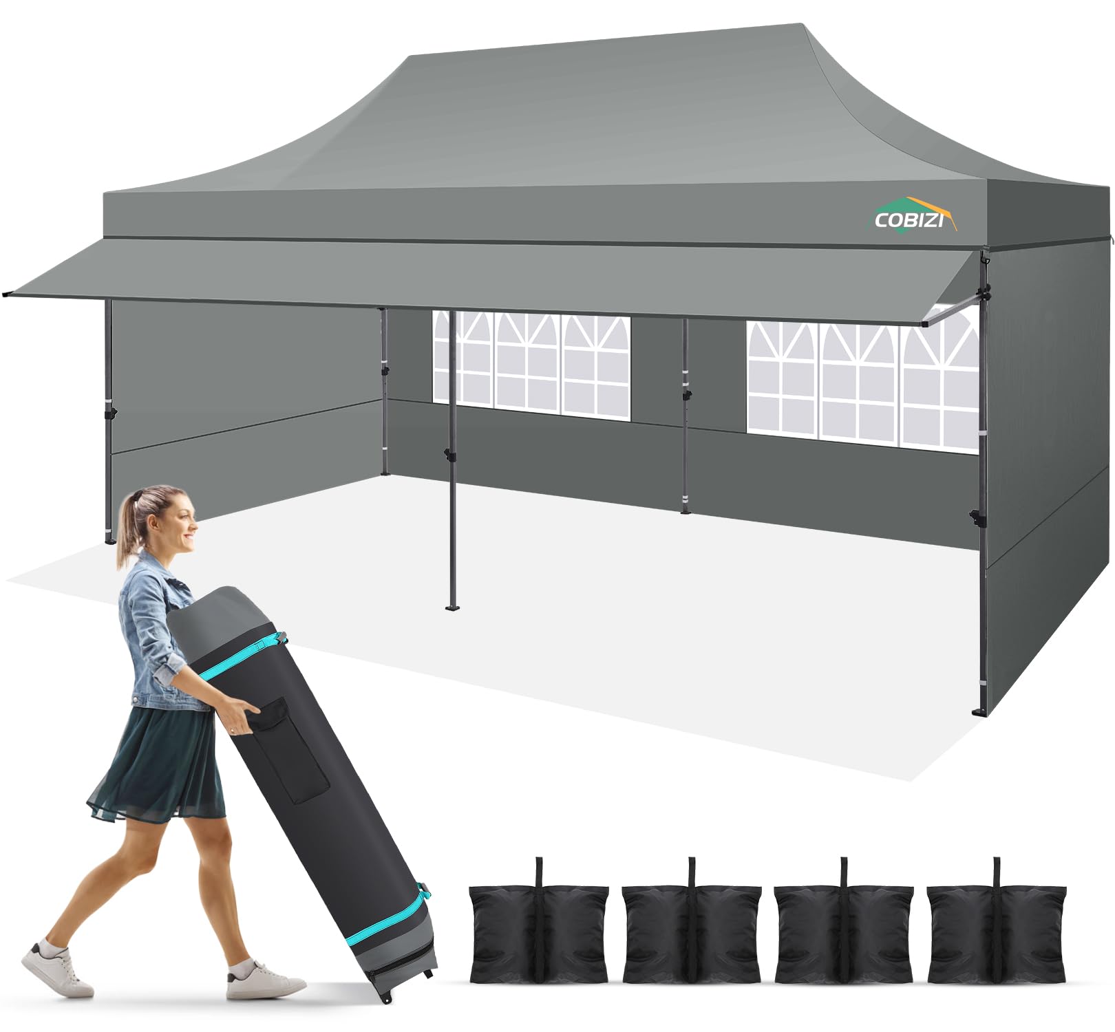 COBIZI Heavy Duty 10x20 Pop Up Canopy Tent for Parties and Markets, Instant Waterproof & UPF 50+ Sun Shade (Gray)  
COBI
