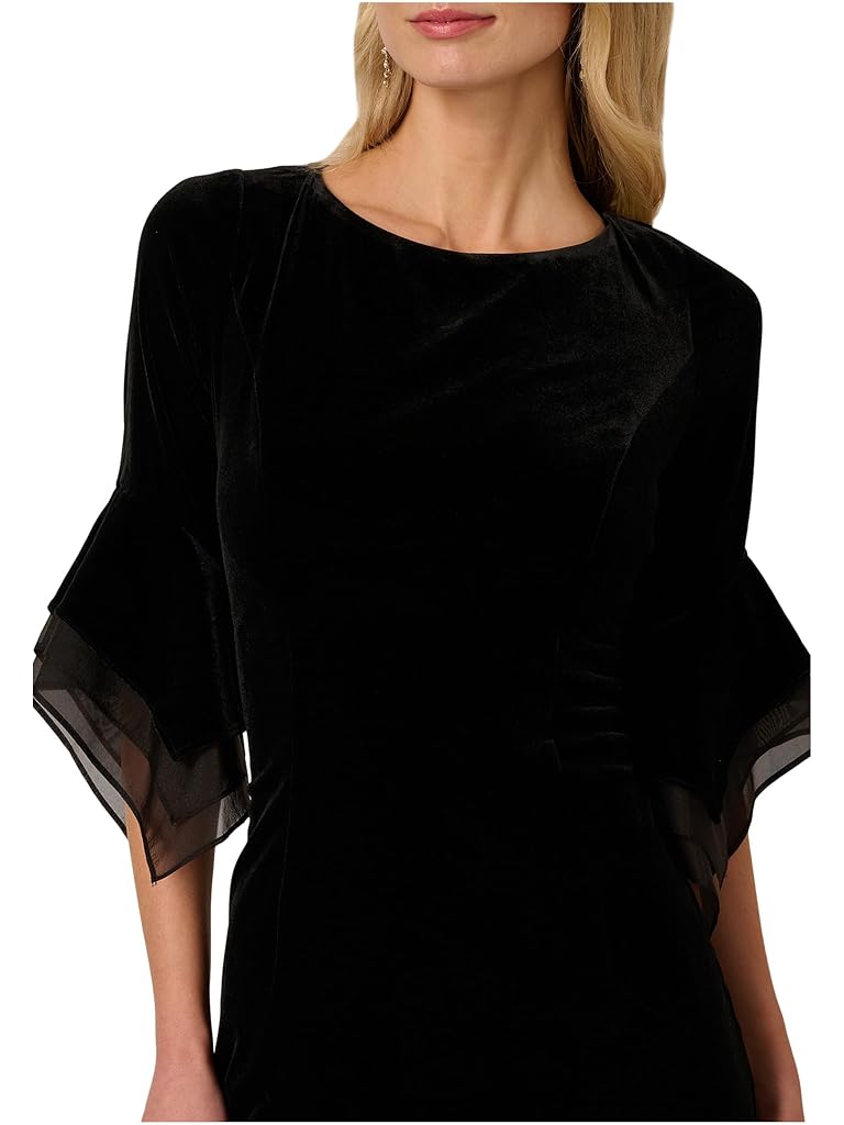 Black Adrianna Papell Velvet Bell Sleeve Short Dress