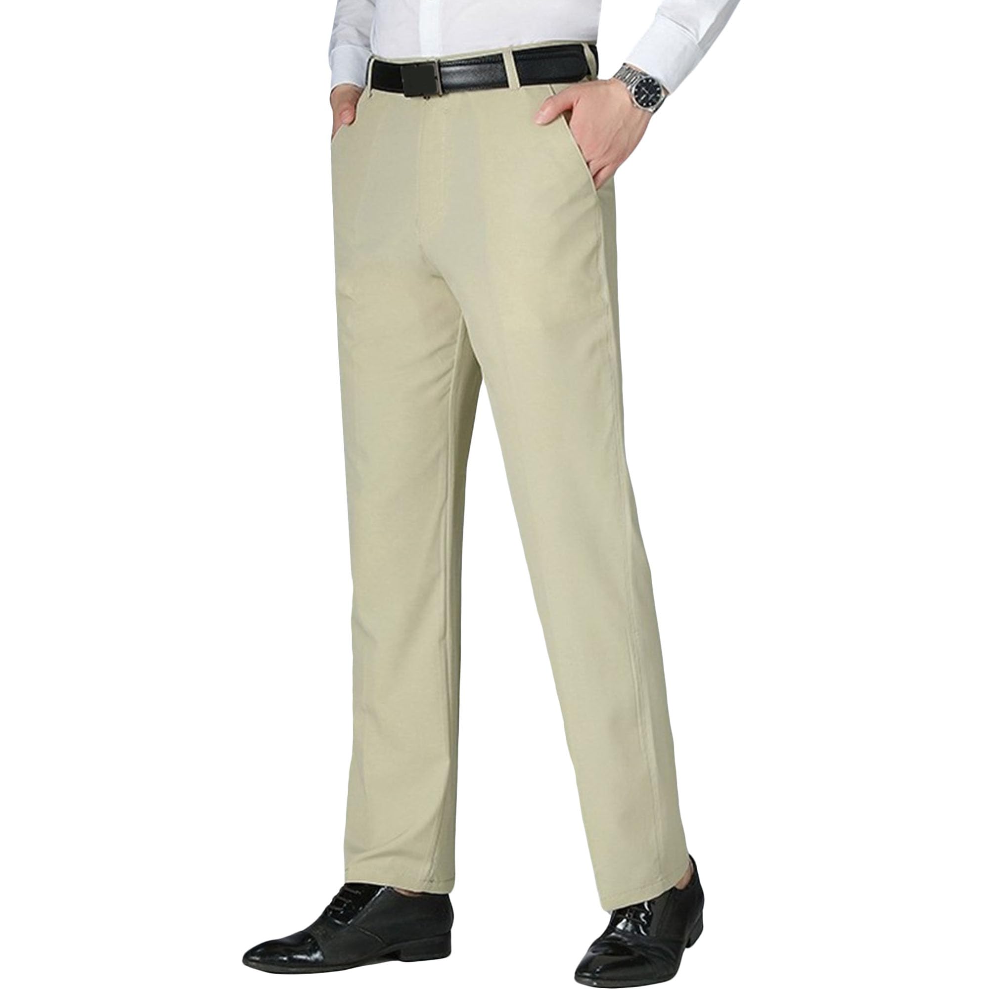 Mens Ice Silk Expandable Dress Pants Classic Stylish Stretch Dress Pant Straight Fit Flat Front Suit Pant