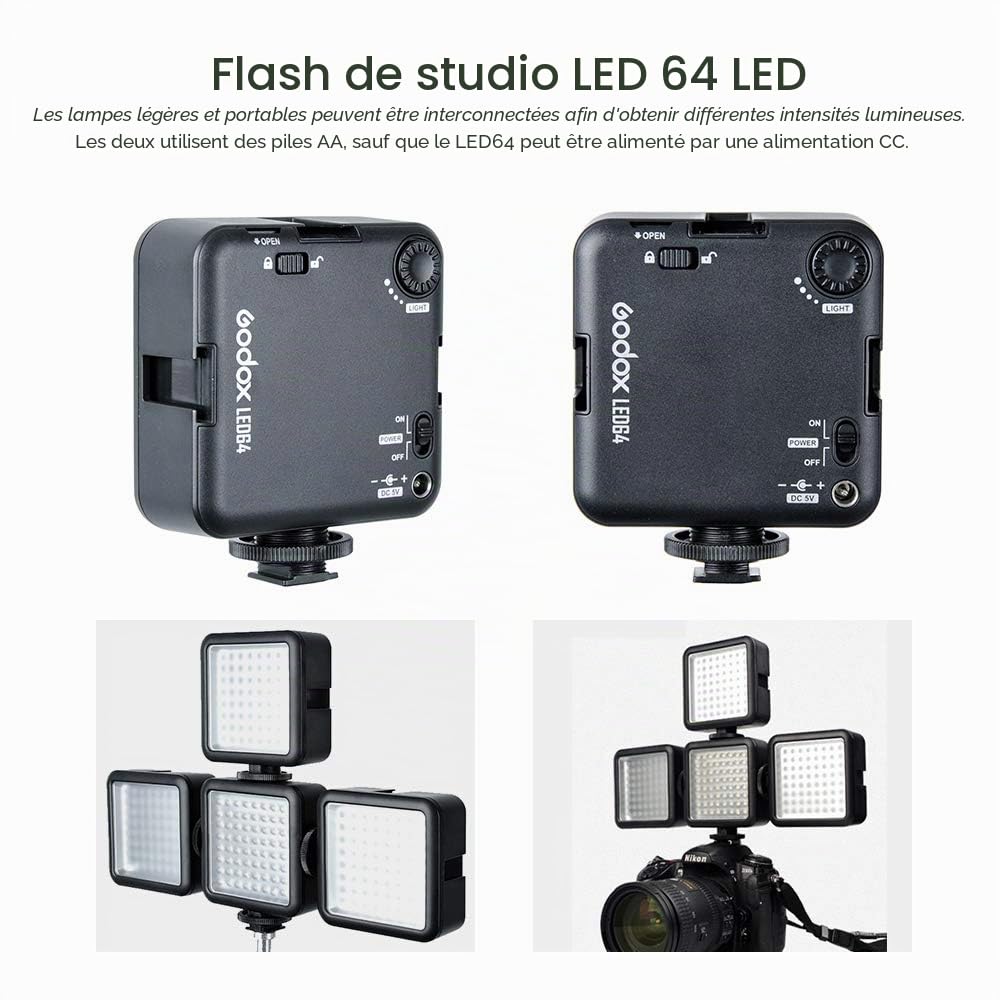 GODOX LED64 LED Vidéo Lumière 64 Ampoules LED Utilisez 1000Lux Eclairage Lumière Continu pour Mini Caméscope Appareil Photo Reflex Numérique DVR