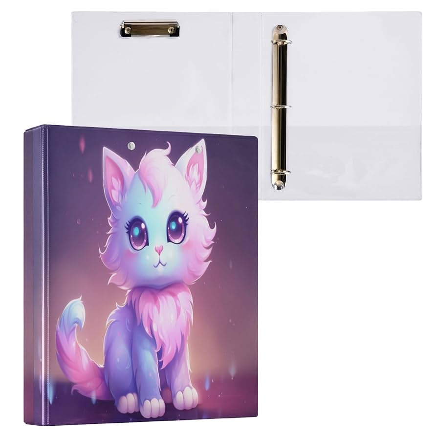 Amazon.com : 3 Ring Binder Cute Pink Purple Cat 1.5