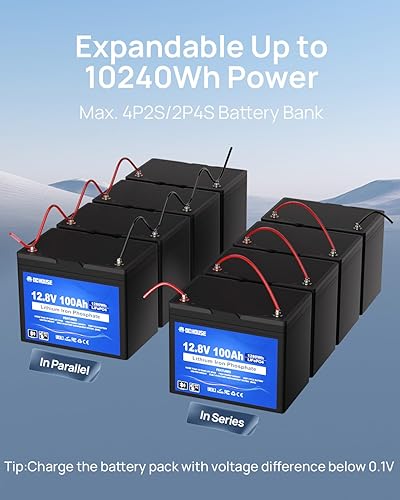 Miniatura 8 de DC HOUSE Batería de litio LiFePO4 de 12 V 100 Ah, Bluetooth y corte de baja temperatura, batería de litio del grupo 31, hasta 15000 ciclos, 100 A