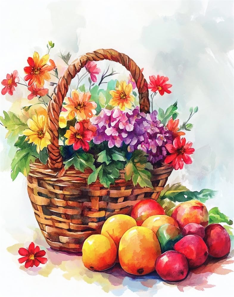 Henypt DIY Embroidery Kit with Beads Fruit Basket and Flowers –9Ct Cross Stitch Bead Set, Pre-Printed Fabric & Needlework Kit for Adults, Beginners, Hobby Crafters & Handmade Gifts