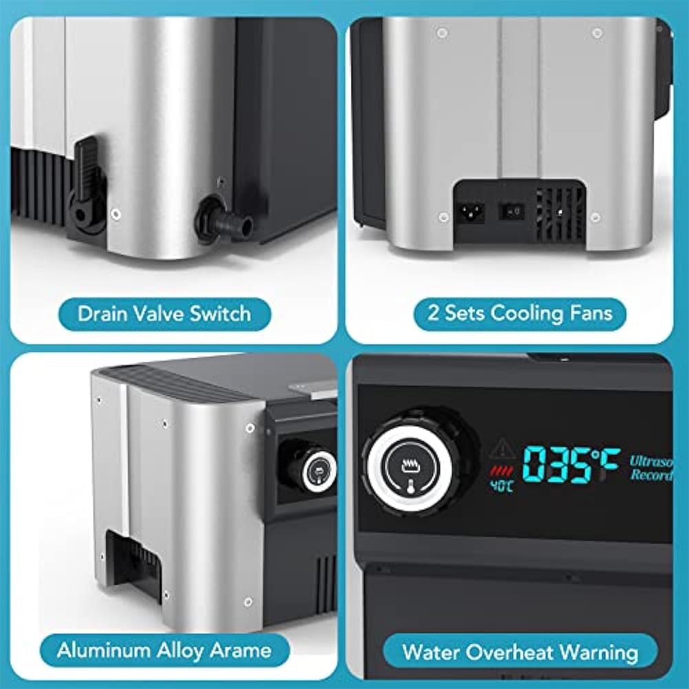 Pulitore portatile per dischi in vinile, macchina per la pulizia di LP con asciugatura automatica, timer e allarme temperatura dell'acqua per una manutenzione efficiente dei dischi