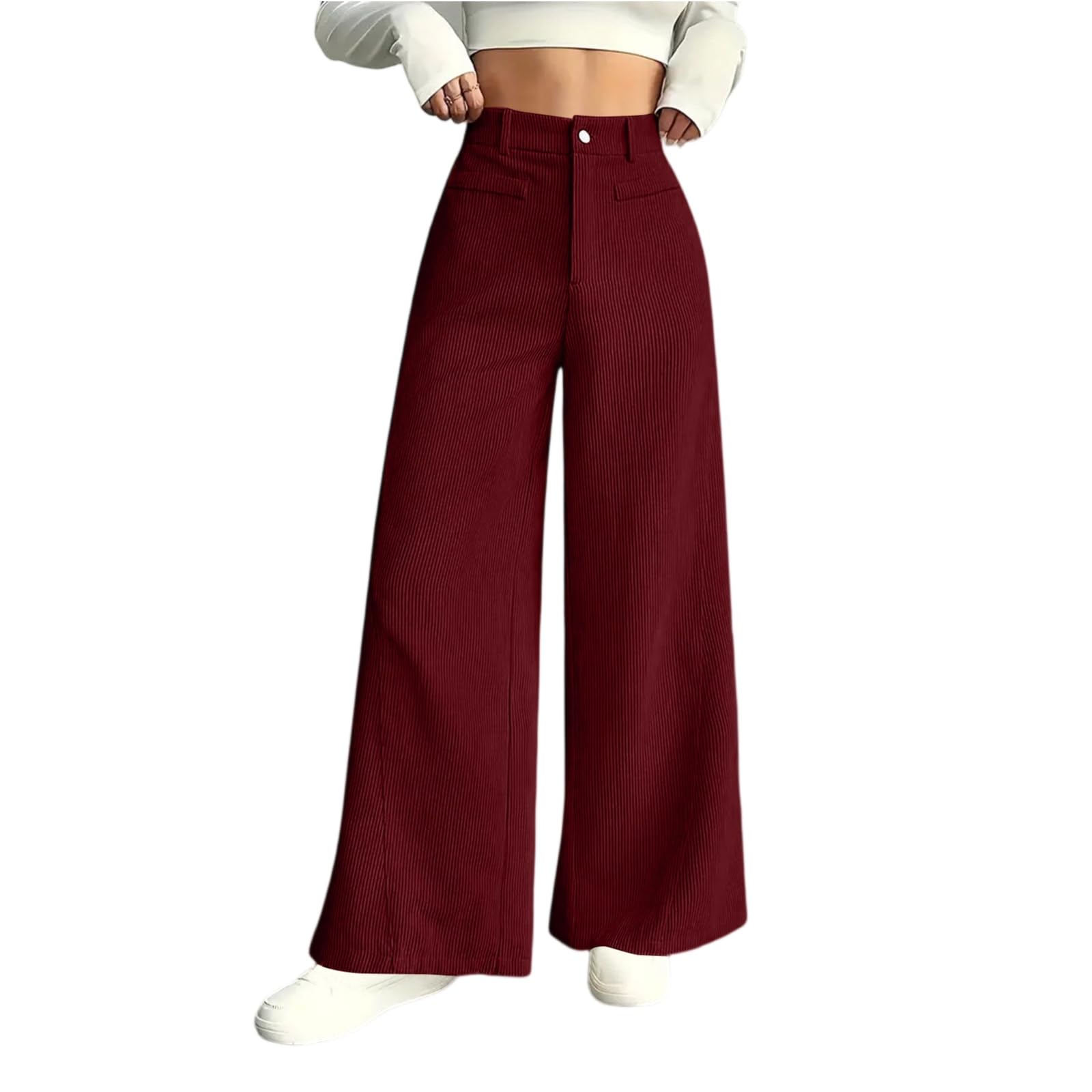 Wide Leg Pants for Women Corduroy Stretchy High Waisted Palazzo Pants Elastic Waist Y2k Sweatpants with Pockets