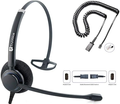 TruVoice HD-100 Auriculares profesionales de oficina y centro de llamadas con micrófono con cancelación de ruido, compatibles con teléfonos Mitel,