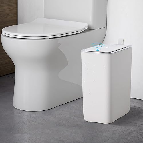 Miniatura 2 de EKO Basurero automático para baño con tapa, cubo de basura delgado e inteligente de 2.11 galones con tapa, contenedor con sensor de movimiento sin