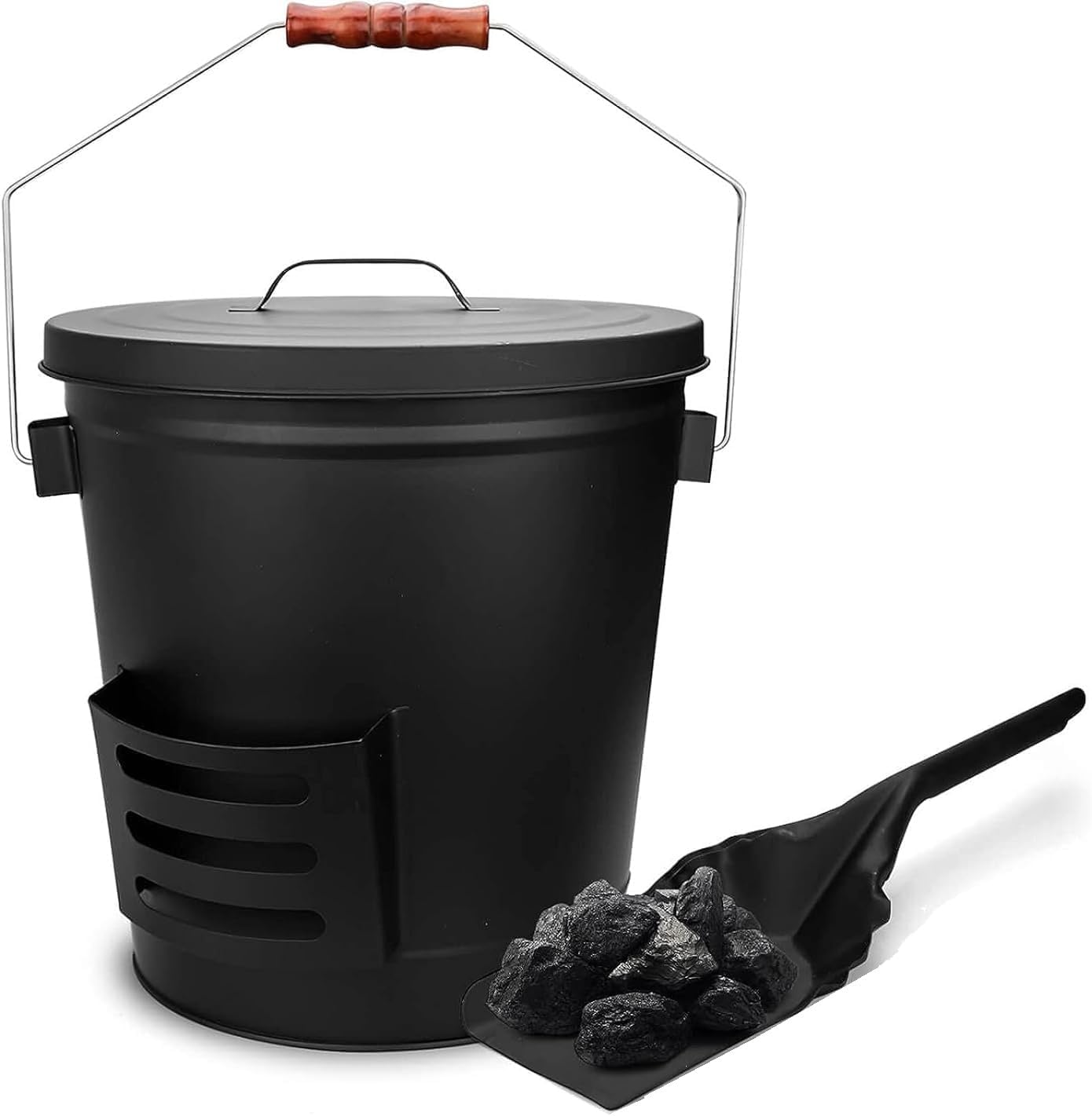 Easy Shopping® Black Coal Bucket with Lid and Shovel Ash Coal scuttle