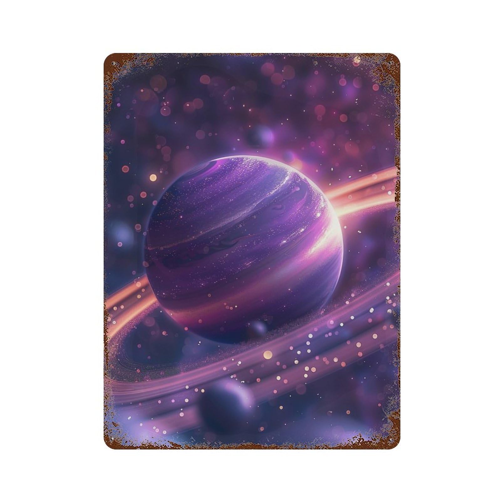 Cosmic Purple Planet Aged Metal Wall Plaque 15.7"x11.8", Farmhouse Wall Decor for Office, Studio And Wall Decor