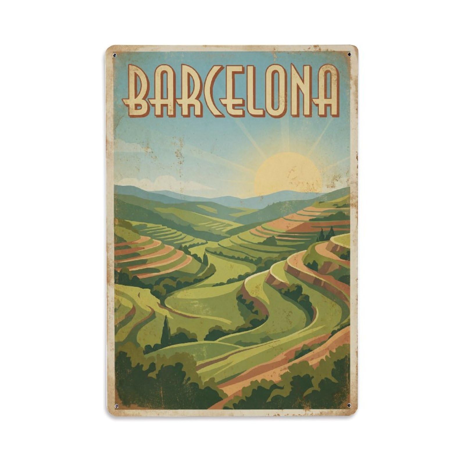 Vintage Travel Valleys Spain Green Metal Tin Sign Plaque Wall Decor for Cafe, Club Bar, Office, Home Garden Metal Poster 8x12Inch