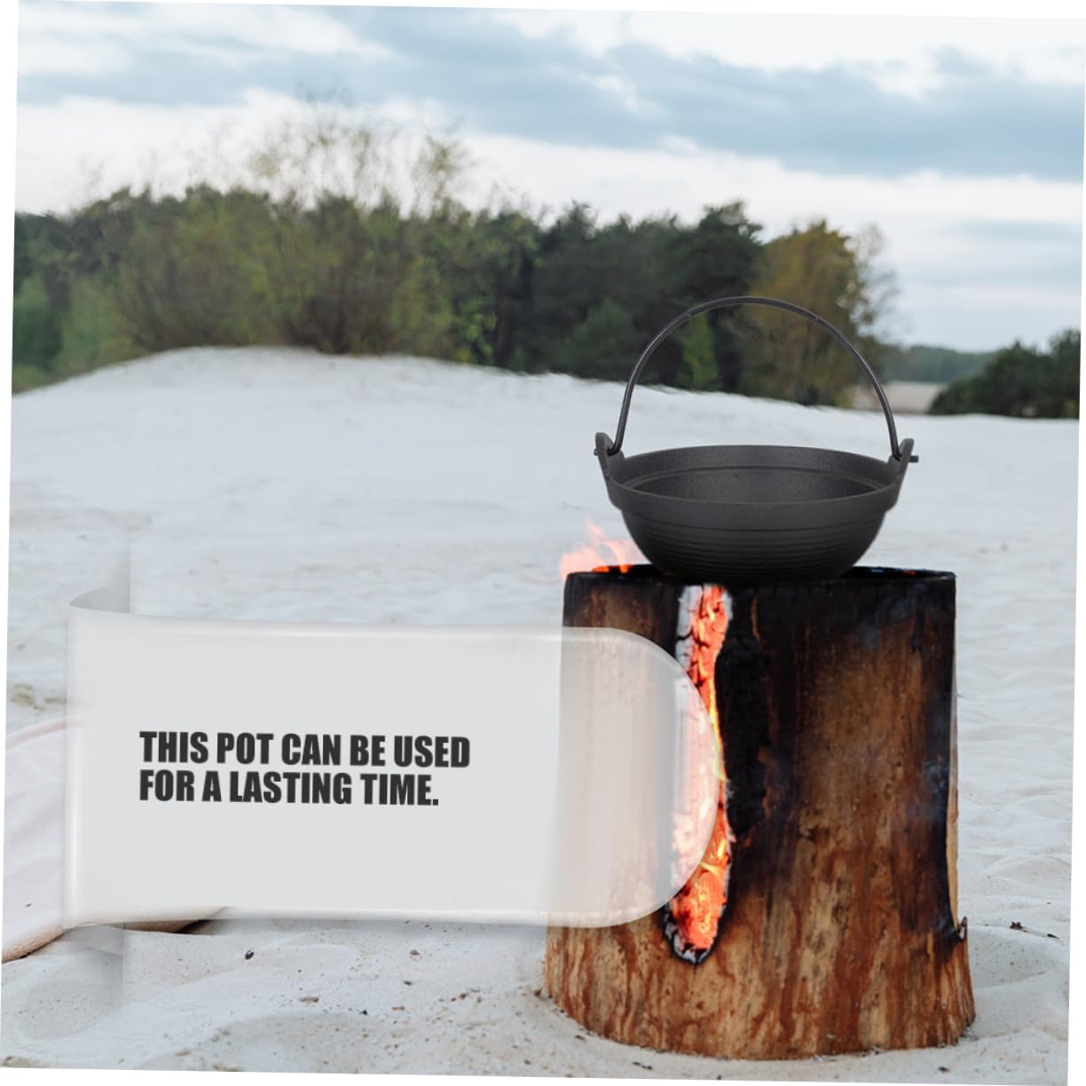 POPETPOP Japanese Cast Iron Hot Pot with Hanging Handle Outdoor Cooking Pot for Camping Ramen and Soup Durable Iron Nabe for Picnics and Hiking Activities