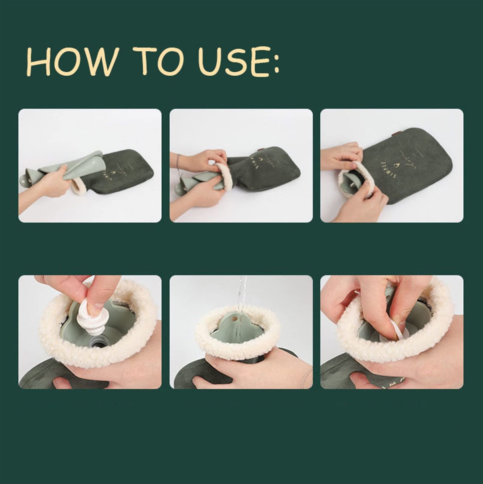 Wärmflaschen-Tasche, Hand-/Fußwärmer, 1000 ml, Elch-Winter-Wärmflaschen mit dickem PVC-Innenfutter und gemütlichem, flauschigem Plüsch-Kunstfellbezug für Hände, Füße, Bauch, Beine, warme Wassertasche