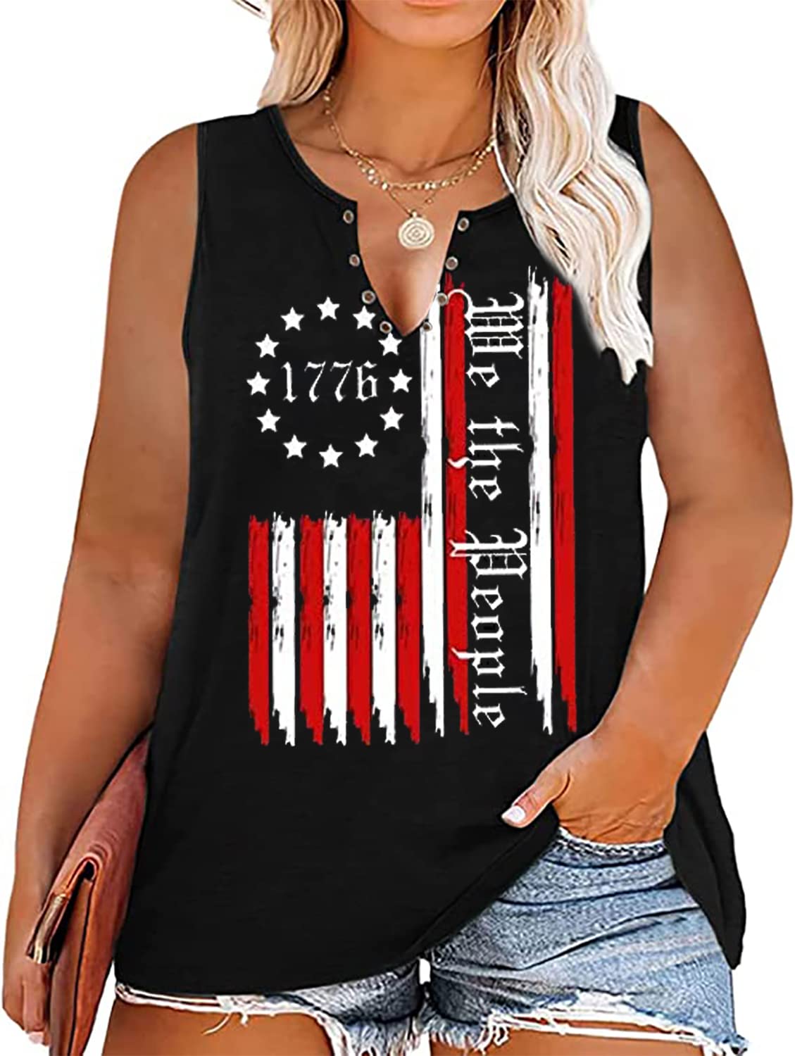 Plus Size American Flag Tank Top Women Sexy V Neck Sleeveless Patriotic Shirt USA Flag 4th of July Tee Tops