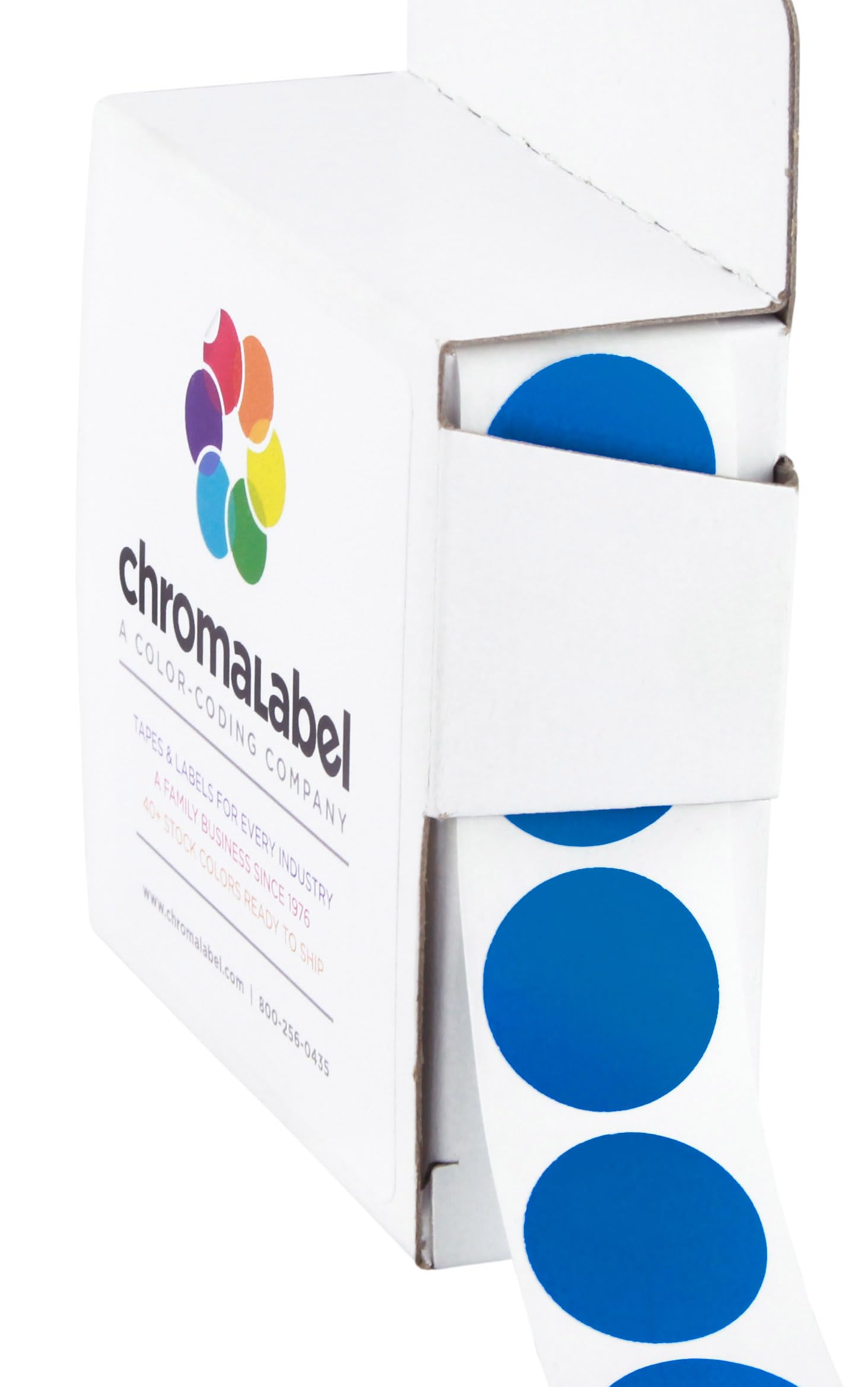 ChromaLabel 0.75 Inch Round Label Permanent Color Code Dot Stickers, 1000 Labels per Dispenser Box, Dark Blue