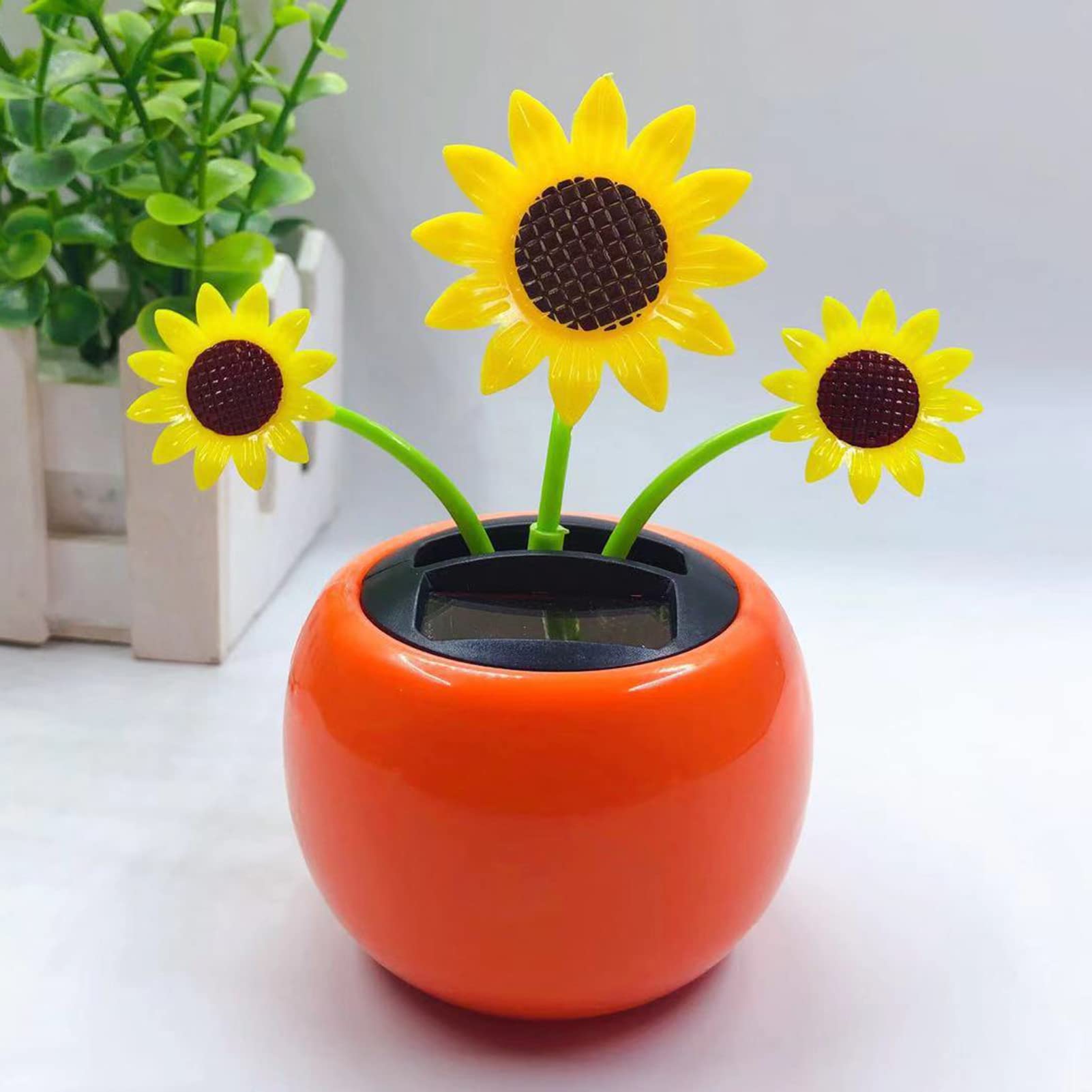 Fleur Dansante Solaire Tournesol - Décoration Animée Pour Tableau De Bord Voiture, Bureau, Rebord Fenêtre - 12