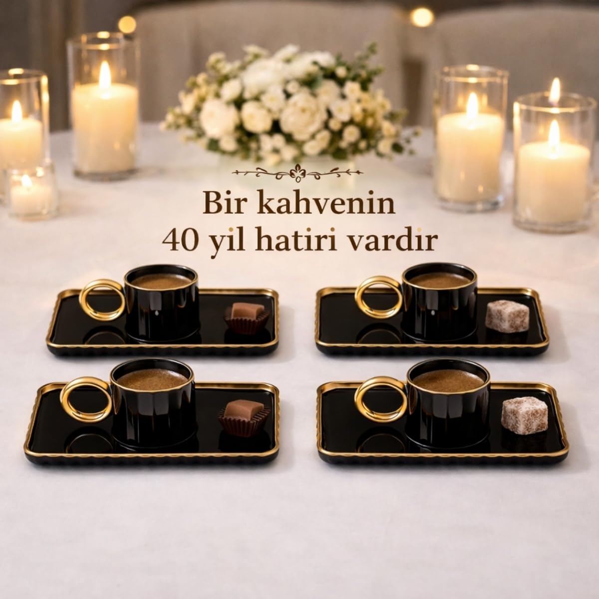 6’lı Gold Siyah Türk Kahvesi Fincan Seti – Altın Detaylı Kahve Yanı Tabaklı, Porselen Fincan ve Sunum Tabağı Takımı