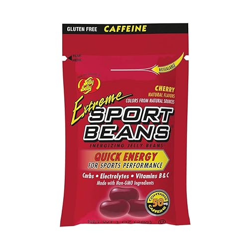 Extreme Sport Beans - Gomitas energizantes para ejercicio con cafeína, electrolitos y vitaminas, por Jelly Belly - Sabor a cereza, caja de 24 bolsas