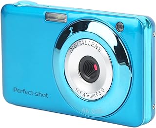 Câmera digital, 2.7in 48MP de alta definição 8x zoom óptico câmera vlogging portátil, USB recarregável LED Fill Light ABS Metal Mini câmera compacta para crianças, iniciantes,(azul)