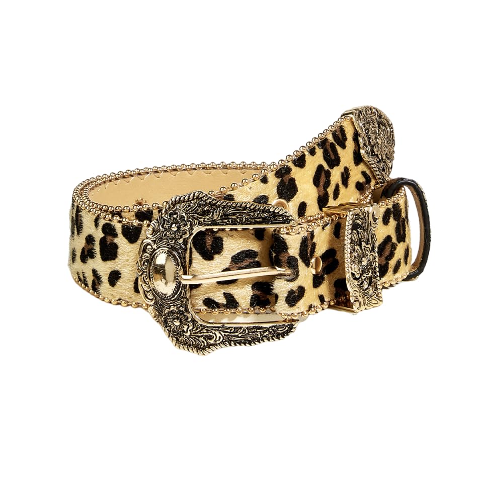 AOWVUTS Damen Ledergürtel für Jeans Hosen Kleider mit Leopardenmuster Mode Taille Vintage Goldschnalle Y2K Punk
