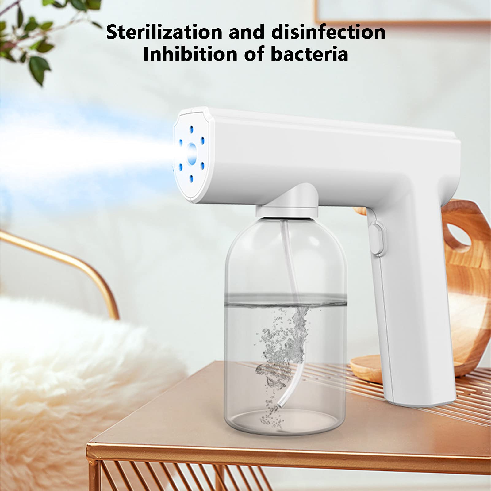 Nano atomizzazione disinfettante pistola a spruzzo, senza fili luce blu sterilizzazione vapore macchina nebbia (bianco)