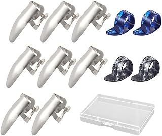 Finger Picks for Guitar, Adjustable Metal Bass Finger Thumb Picks, 8 Pcs Stainless Steel Finger Picks and 4 PcsThumb Picks Set for Guitar, Banjos, Harp Bass Ukulele