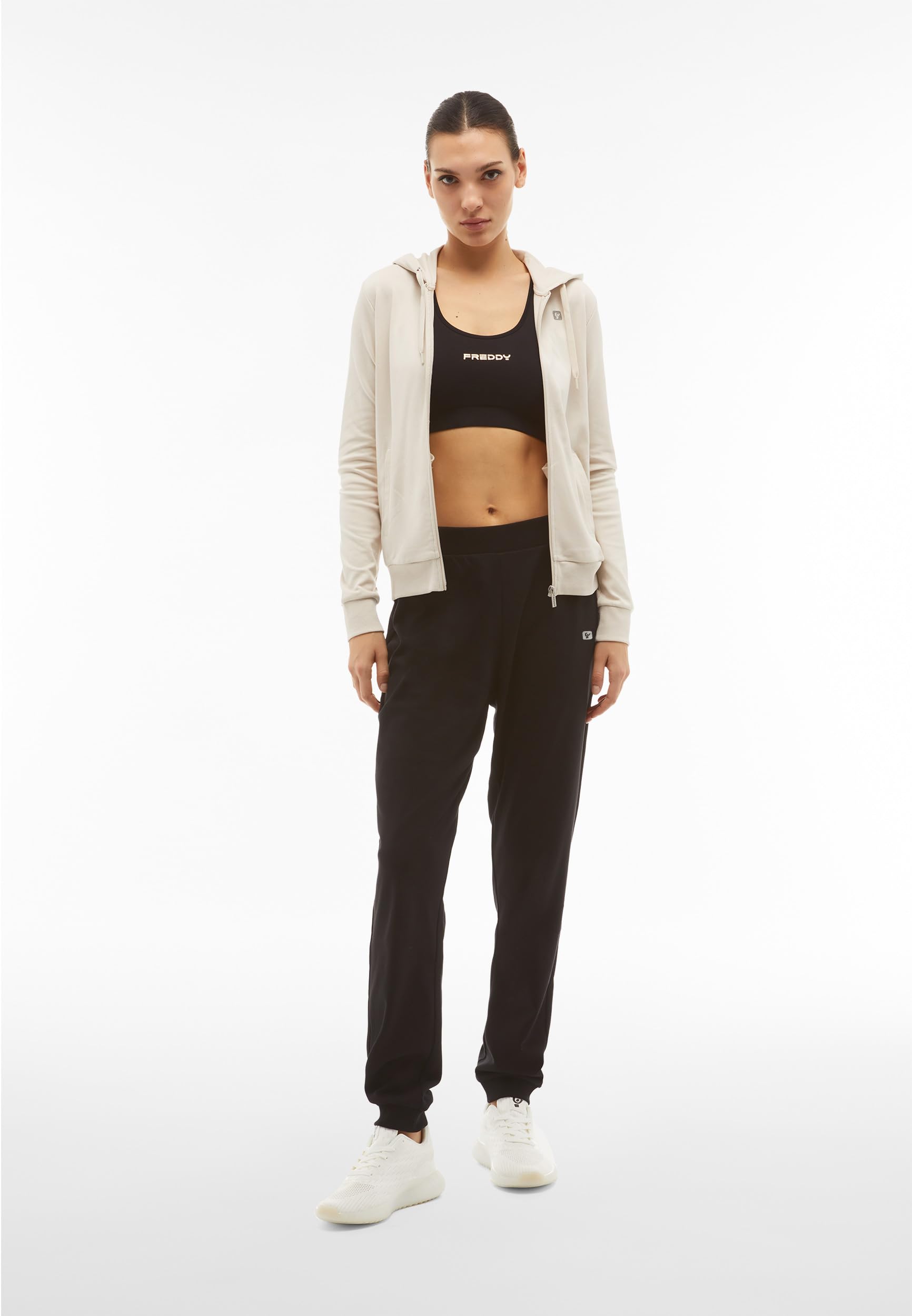 FREDDY - Tuta Donna Completa Sportiva in Cotone, Felpa con Cappuccio e Pantaloni Tuta, Regular Fit